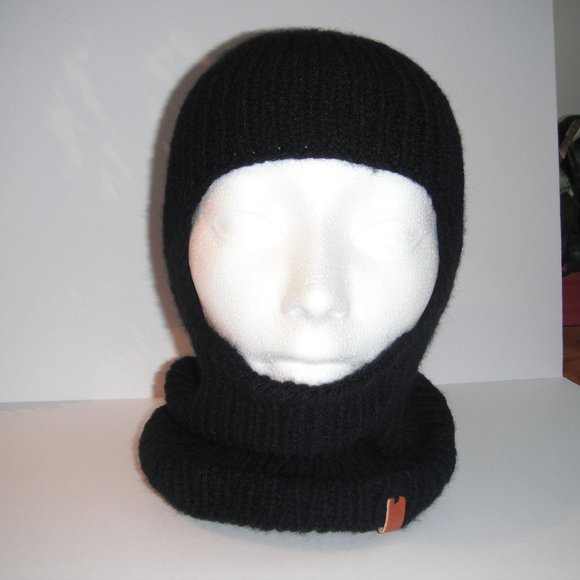 One Hole Balaclava Handmade Face Mask Black Warm Winter Hat Cap Knit One Size - Picture 4 of 8